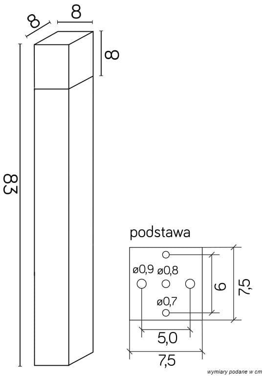 Lampa ogrodowa Cube 83 cm - srebrna wymiary.jpg