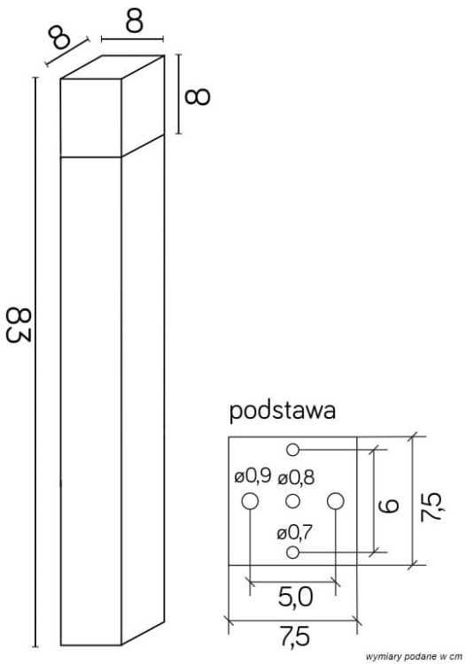 Lampa ogrodowa Cube 83 cm - srebrna wymiary.jpg