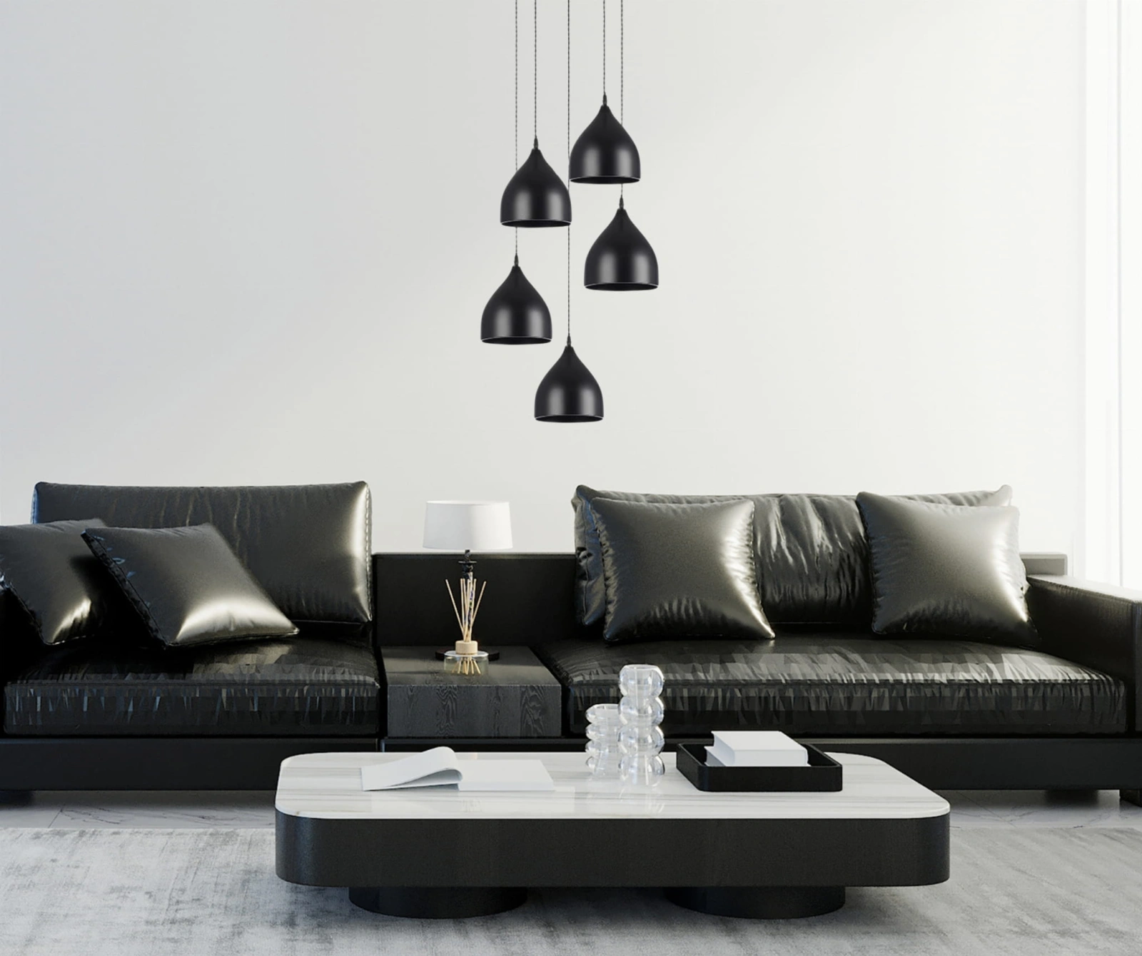 Lampa Noa 5 zawieszona w nowoczesnym salonie.jpg