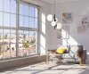 Lampa wisząca Bloom 4 black w industrialnym salonie.jpg