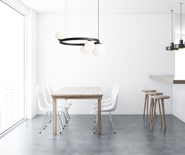 Lampa wiszaca Garda 4 ring black - w jadalni urządzonej w stylu minimalistycznym aranżacja 4FunDesign.com.jpg