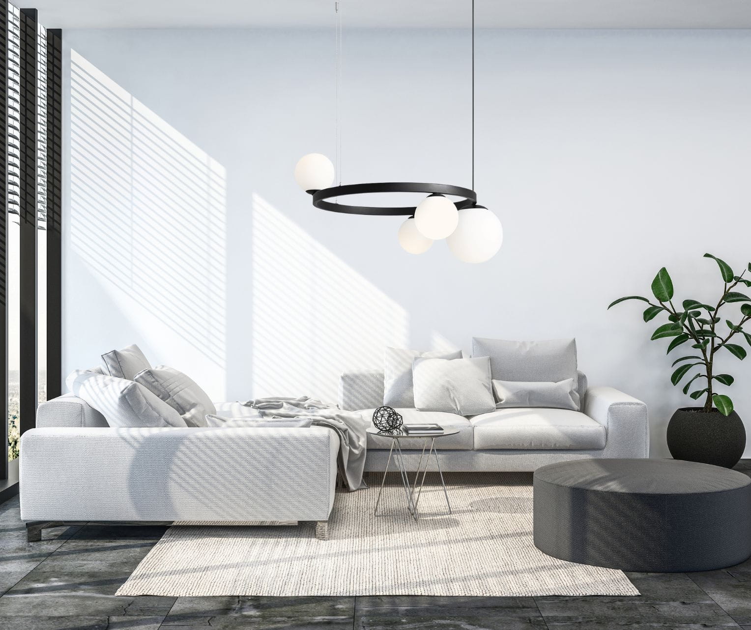Lampa wiszaca Garda 4 ring black - w salonie urządzonym w stylu skandynawskim aranżacja 4FunDesign.com.jpg