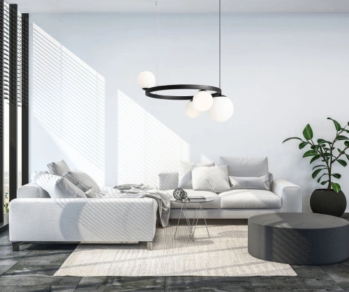 Lampa wiszaca Garda 4 ring black - w salonie urządzonym w stylu skandynawskim aranżacja 4FunDesign.com.jpg