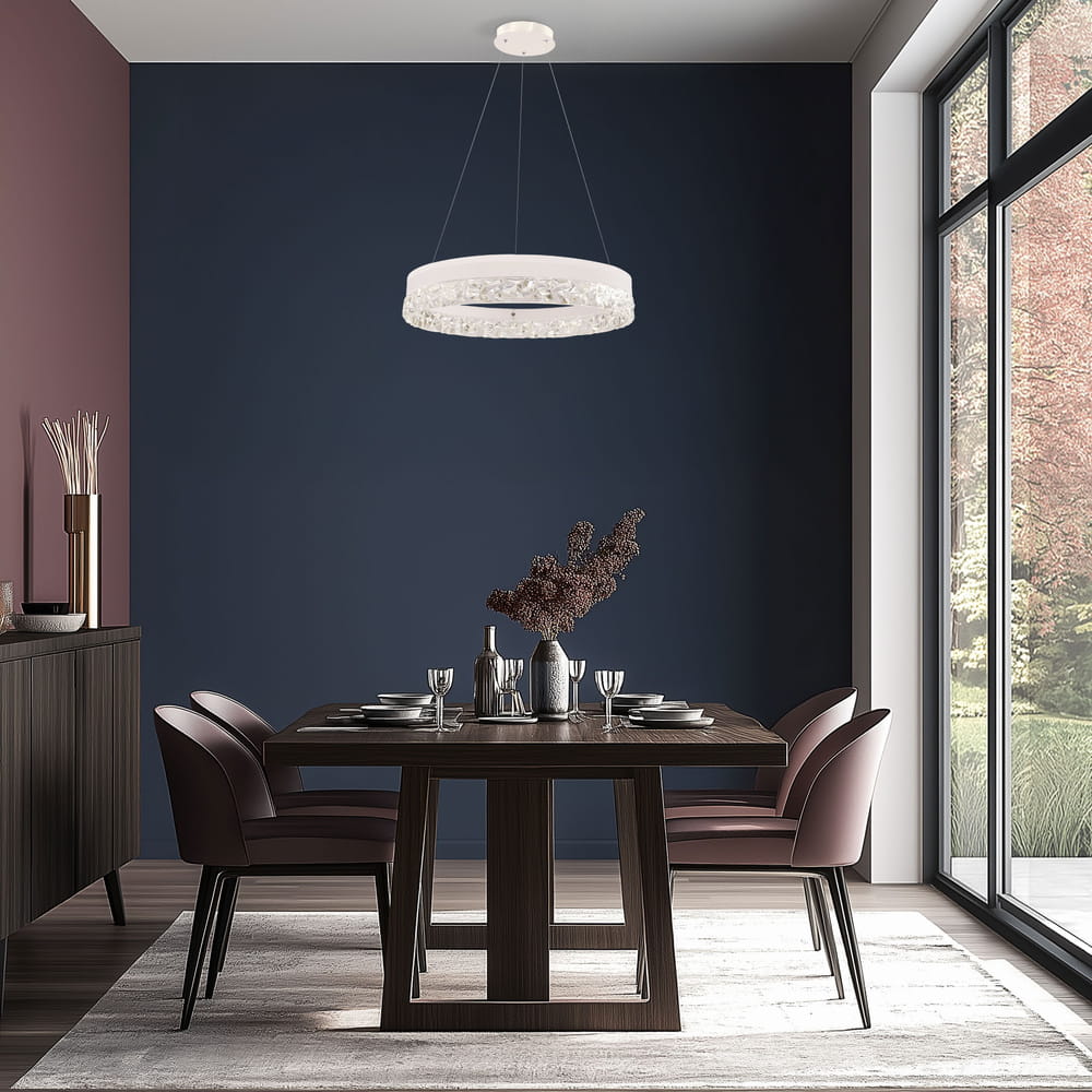 Lampa wisząca LED Frozi biała w jadalni.jpg