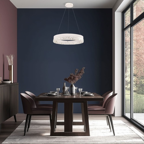 Lampa wisząca LED Frozi biała w jadalni.jpg