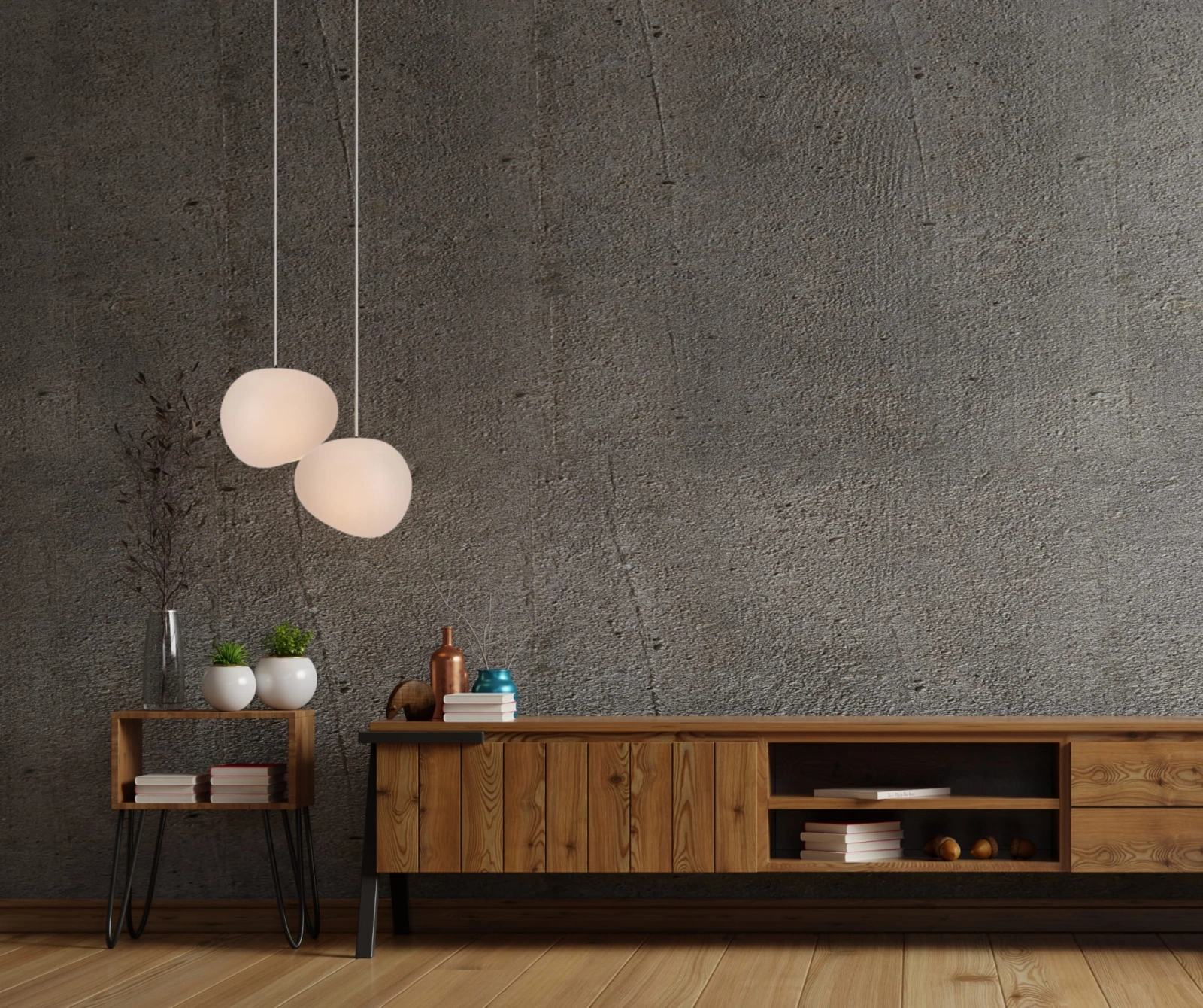 Dwie-lampy-wiszace-Stones-25-cm-w-salonie-na-tle-betonowej-sciany.jpg