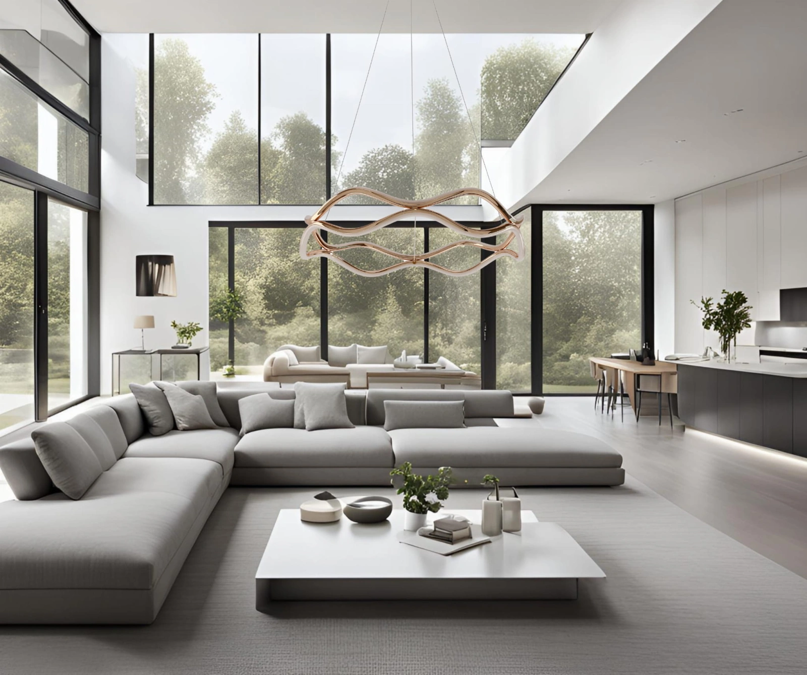 Lampa-LED-Vave-zawieszona-w-dużym-modernistycznym-salonie-4FunDesign.com.