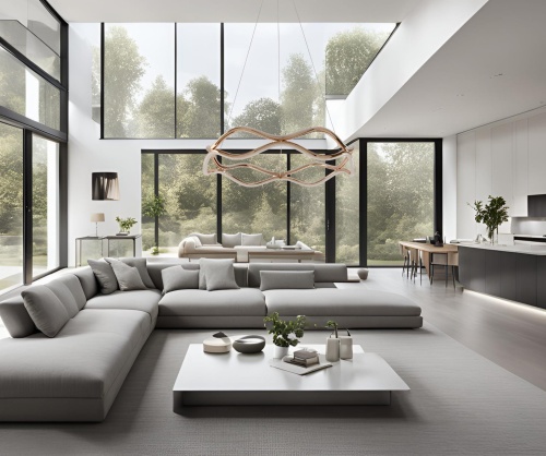 Lampa-LED-Vave-zawieszona-w-dużym-modernistycznym-salonie-4FunDesign.com.