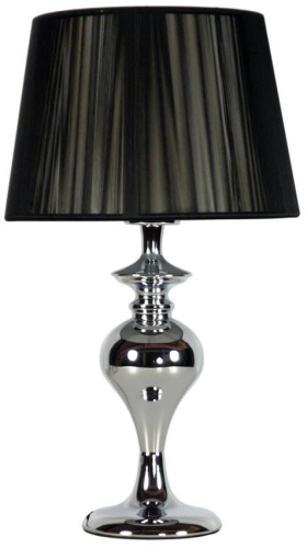 Elegancka lampka biurkowa Gillenia z lustrzaną podstawą i czarnym abażurem, ustawiona na biurku w stylowym wnętrzu.