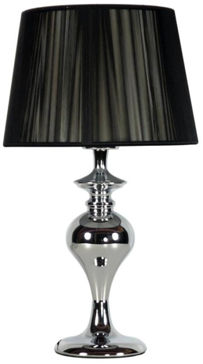 Elegancka lampka biurkowa Gillenia z lustrzaną podstawą i czarnym abażurem, ustawiona na biurku w stylowym wnętrzu.