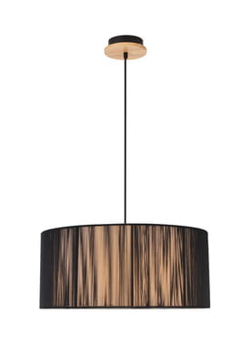 Lampa wisząca Kioto w stylu japandi z jednym cylindrycznym abażurem z żyłki PCV i drewnianym wykończeniem