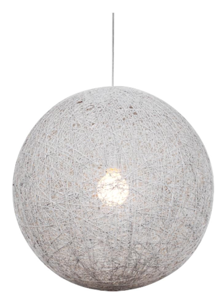 Lampa wisząca Caruba biała z kulistym abażurem z plecionego, impregnowanego sznurka, delikatnie przepuszczająca światło, nowoczesne oświetlenie do salonu i jadalni.