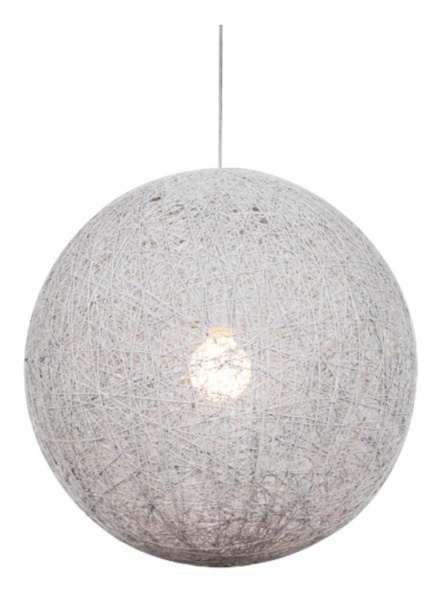 Lampa wisząca Caruba biała z kulistym abażurem z plecionego, impregnowanego sznurka, delikatnie przepuszczająca światło, nowoczesne oświetlenie do salonu i jadalni.