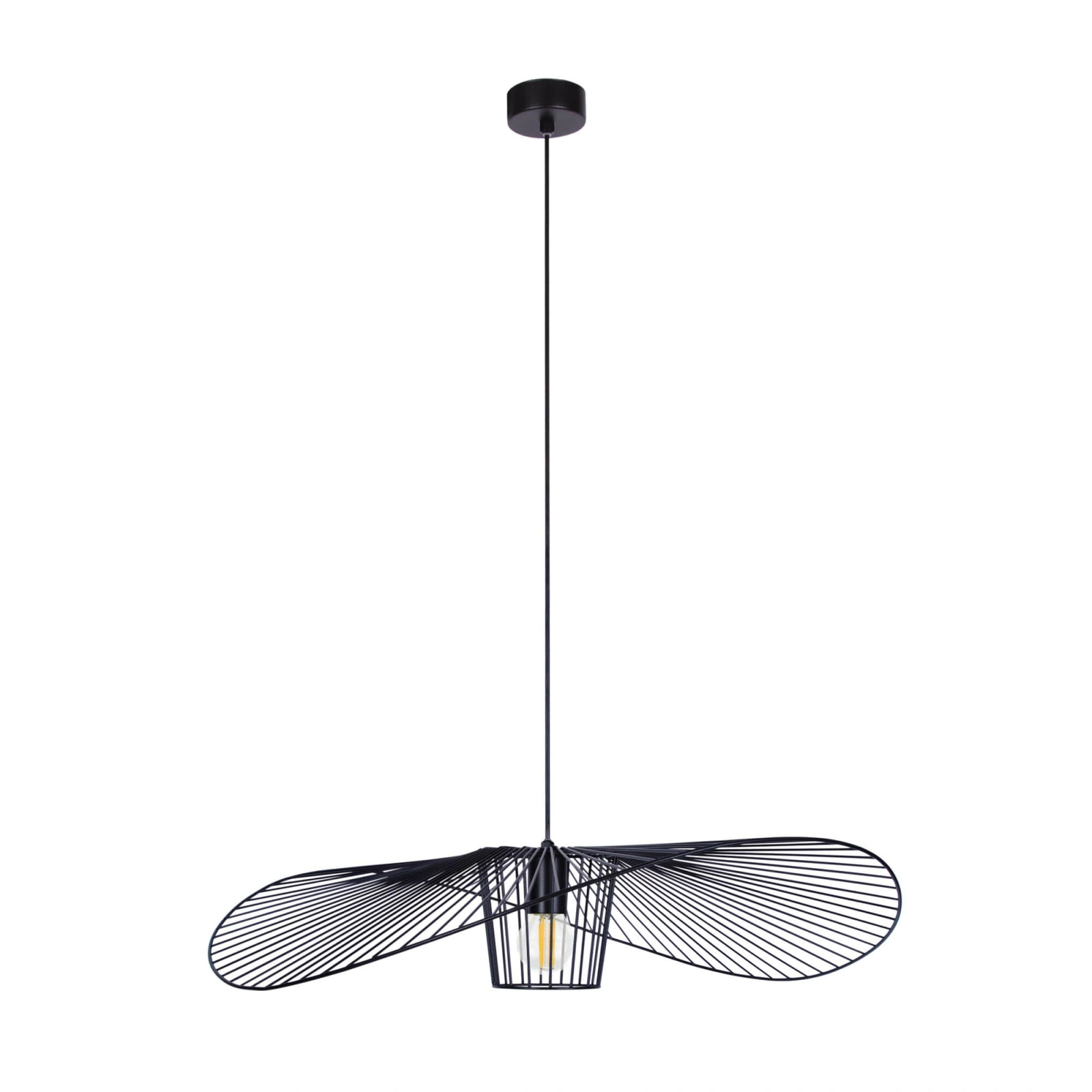 Lampa wisząca Kapelusz czarny mini – nowoczesna czarna lampa z ażurowym, drucianym kloszem w formie rozłożystego kapelusza.