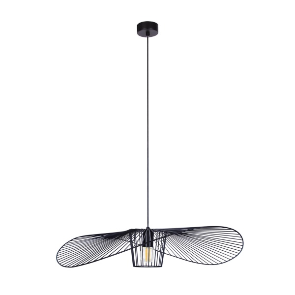 Lampa wisząca Kapelusz czarny mini – nowoczesna czarna lampa z ażurowym, drucianym kloszem w formie rozłożystego kapelusza.