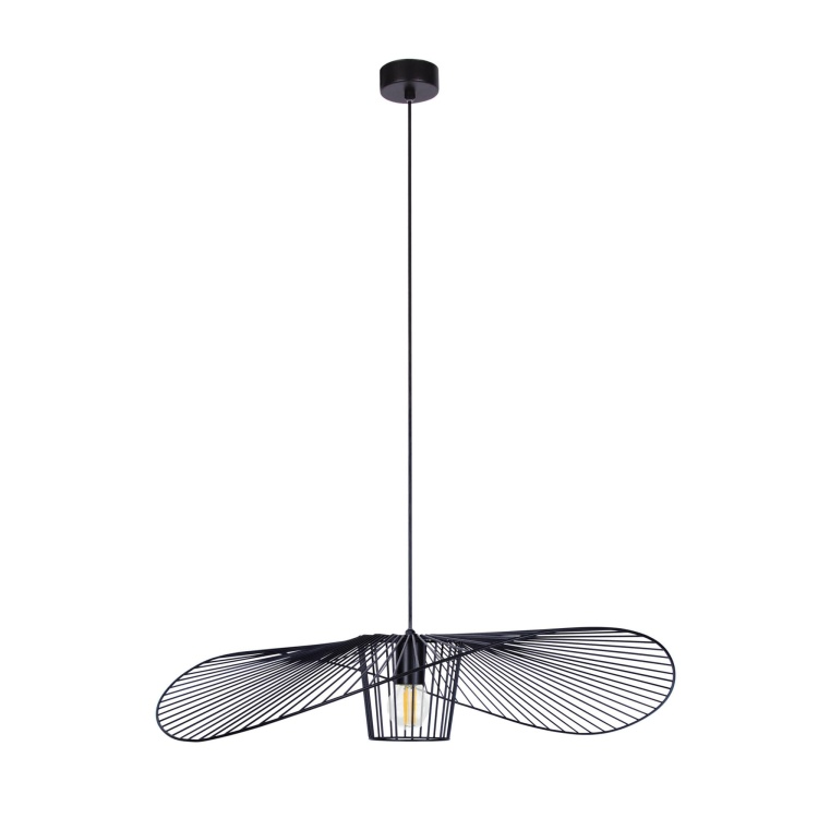 Lampa wisząca Kapelusz czarny mini – nowoczesna czarna lampa z ażurowym, drucianym kloszem w formie rozłożystego kapelusza.