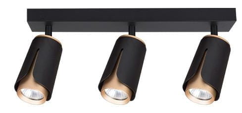Lampa sufitowa Flower 3 black - gold, nowoczesna listwa z trzema regulowanymi reflektorami, czarne matowe wykończenie ze złotym wnętrzem kloszy