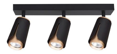 Lampa sufitowa Flower 3 black - gold, nowoczesna listwa z trzema regulowanymi reflektorami, czarne matowe wykończenie ze złotym wnętrzem kloszy
