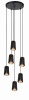 Nowoczesna lampa wisząca Flower 6 black - gold z sześcioma czarnymi kloszami o złotym wnętrzu, zawieszonymi na regulowanych przewodach; idealna do wnętrz glamour i loft