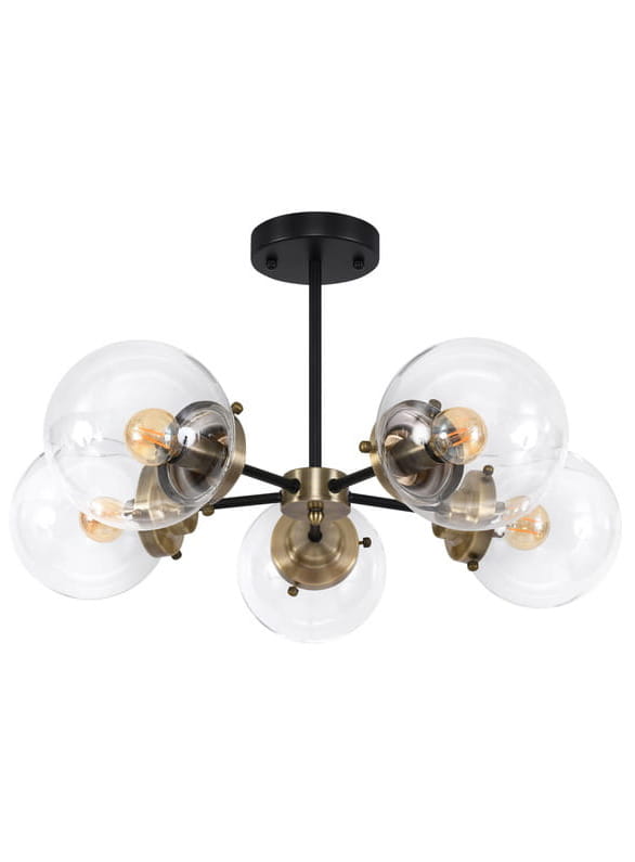 Lampa sufitowa Lens 5 czarny z patyną – metalowa konstrukcja z pięcioma szklanymi kloszami w stylu retro i loft