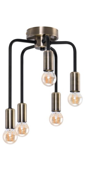 Lampa sufitowa Saga 5 – czarne, wygięte metalowe ramiona z patynowymi oprawkami, nowoczesny minimalizm w stylu industrialnym