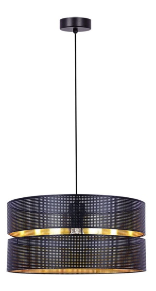 Lampa wisząca Zimbo K-5221 – duży czarny metalowy klosz o średnicy 40 cm z perforacją i złotym wnętrzem