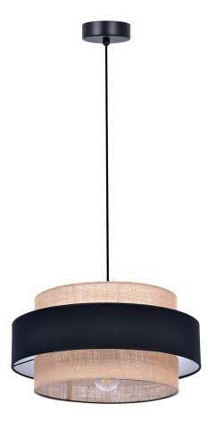 Lampa wisząca Gato K-5231 – podwójny abażur z tkaniny w kolorach czarnym i beżowym, styl boho