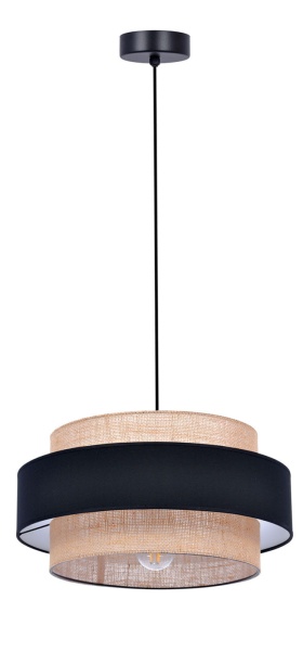 Lampa wisząca Gato K-5231 – podwójny abażur z tkaniny w kolorach czarnym i beżowym, styl boho