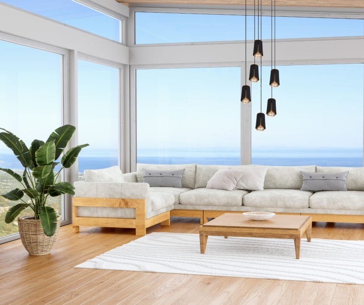 Lampa Flower 6 w penthousie z widokiem na morze.