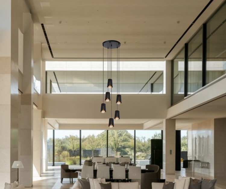 Lampa flower 6 zawieszona w dużym saloie