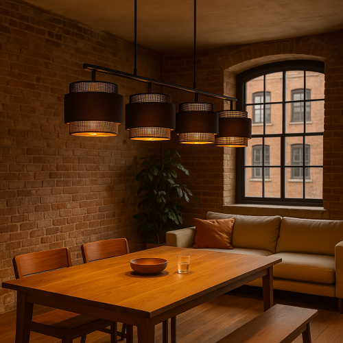 Lampa wisząca Amos K-5283 zawiesona nad stołem w salonie w stylu loft.