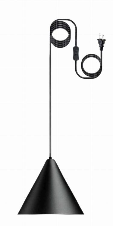 Lampa stożek cable black.jpgLampa Stożek Cable Black – nowoczesna lampa wisząca z metalowym kloszem Ø24,5 cm i przewodem 3m z włącznikiem, czarny mat