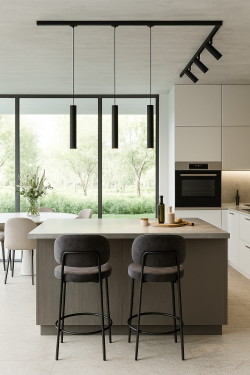 System oświetlenia szynowego 3-fazowego 6 punktów 100 x 200 cm z lampami wiszącymi i reflektorami – nowoczesny design 4FunDesign.