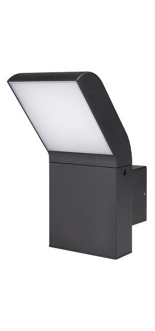 Kinkiet elewacyjny LED.jpgKinkiet elewacyjny LED w kolorze antracytowym, o nowoczesnej, prostej formie z nachyloną płaszczyzną świetlną skierowaną w dół – idealny do oświetlenia fasady budynku.