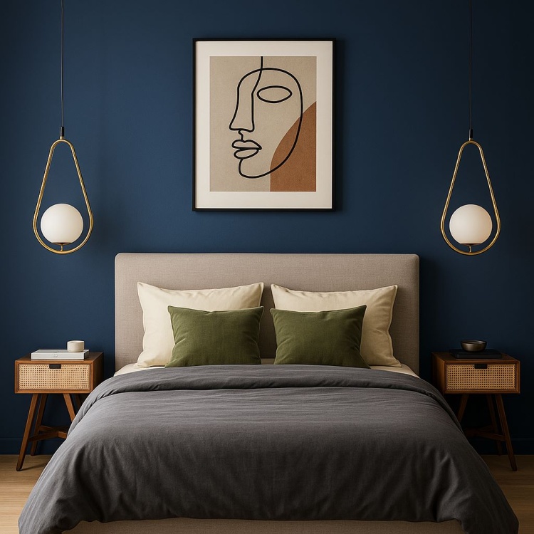 Lampy wiszące Neve gold w nowoczesnej modnej sypialni.