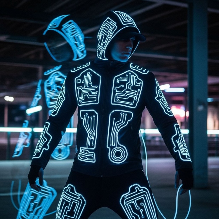 Świecące przewody w ubraniu