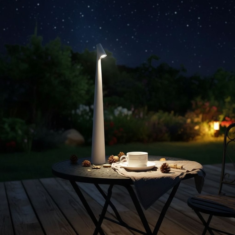 Lampka LED Nokko biała na tarasie