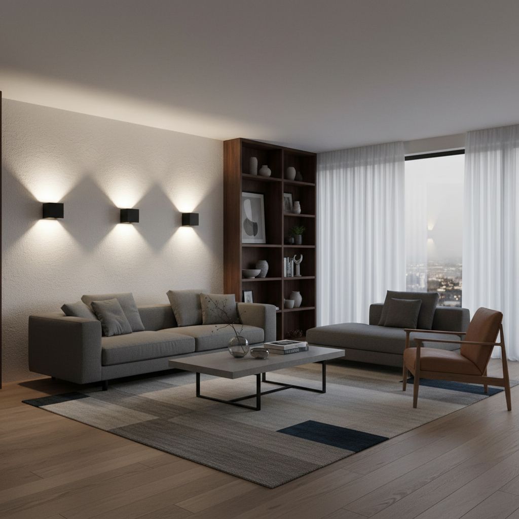 Kinkiety Cube black w salonie.