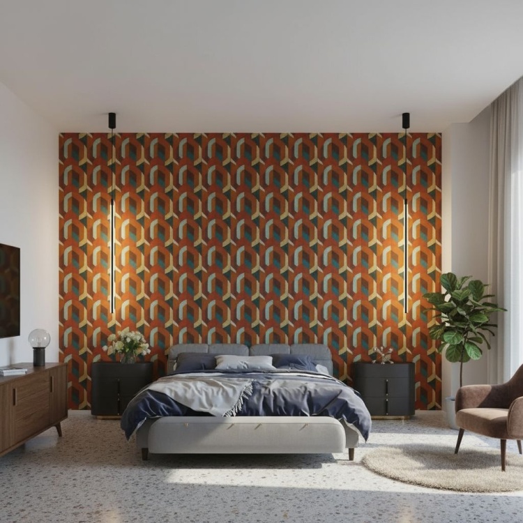 Lampy Neo w sypialni w stylu modern retro .