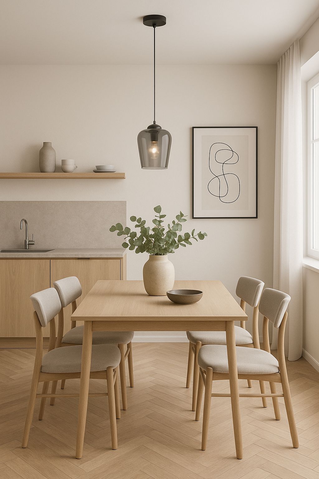Lampa wisząca Tulipan - klosz dymiony nad stołem w jadalni.