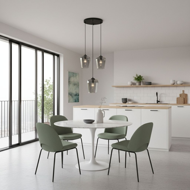 Lampa wisząca Tulipan 3 w nowoczesnej jadalni.