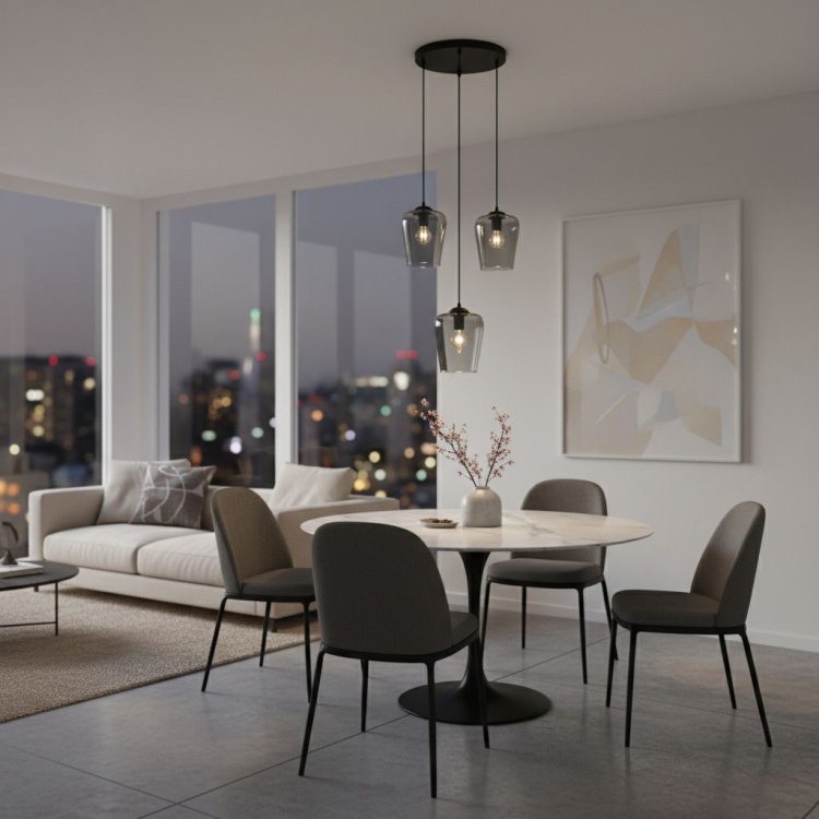 Lampa wisząca Tulipan 3 w nowoczesnym salonie.