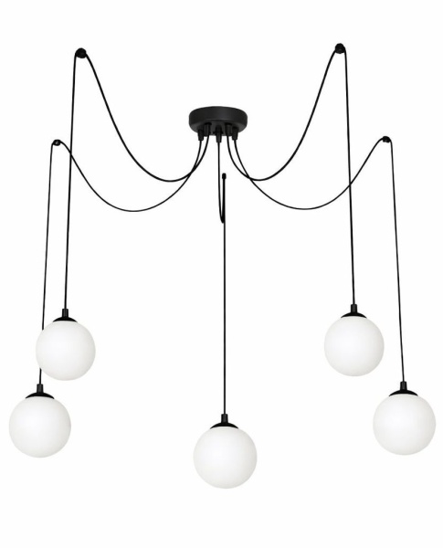 Lampa Pajak pięć ramion z szklanymi kloszami.