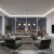 czarna lampa wisząca z 4 kloszami w kszatałcie kuli w penthousie.