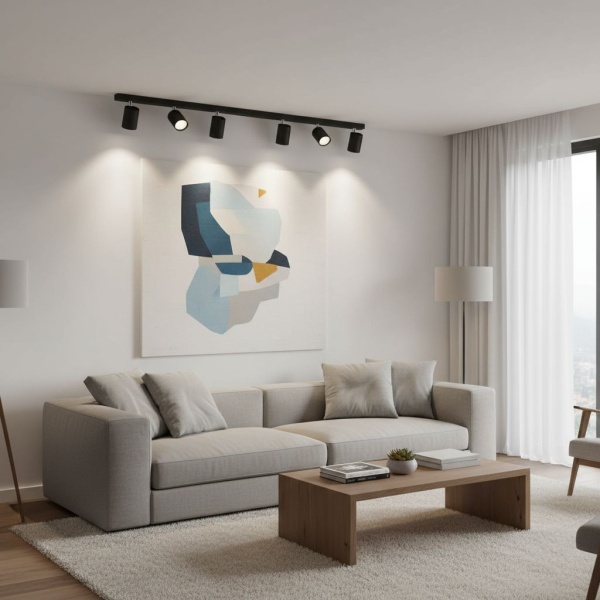Lampa sufitowa Spot 6 w salonie.