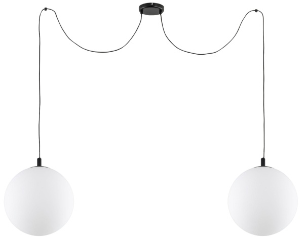 Lampa Pająk z dwoma dużymi kloszami w kształcie kuli.