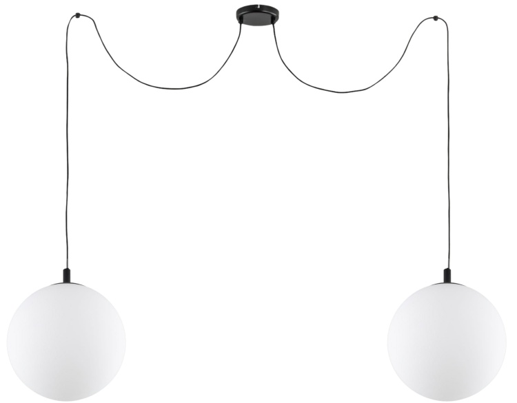 Lampa Pająk z dwoma dużymi kloszami w kształcie kuli.