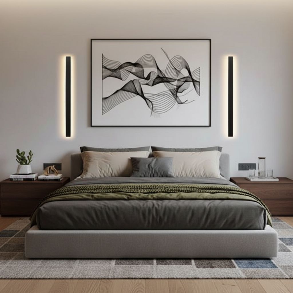 Kinkiety LED Linia w sypialni.