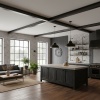 Rustykalne lampy wiszące nad kuchenną wyspą.