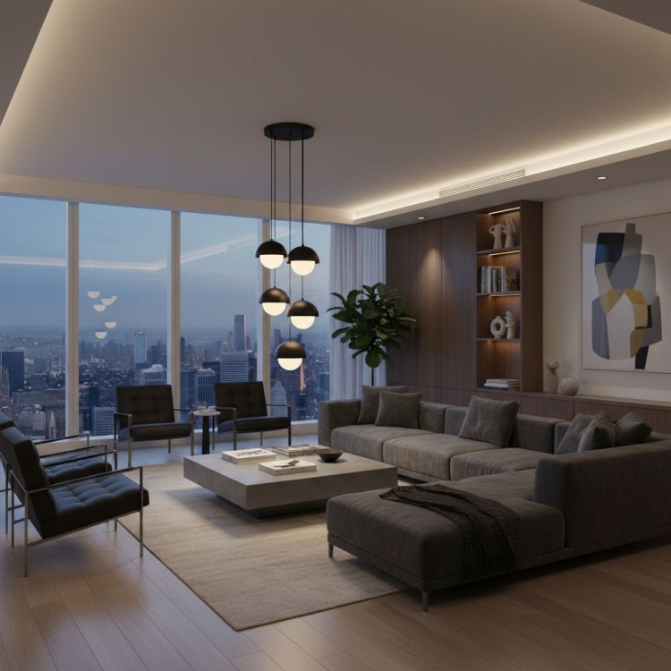 Lampa Modo 5 czarna w penthousie.